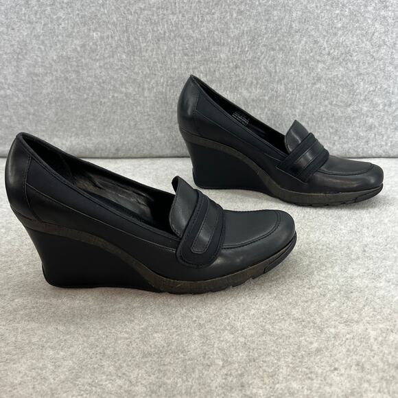 Kenneth Cole Bird Cede Leather Wedge Heel Loafer-Preppy-Y2K - Black- Women 9 - Picture 5 of 12